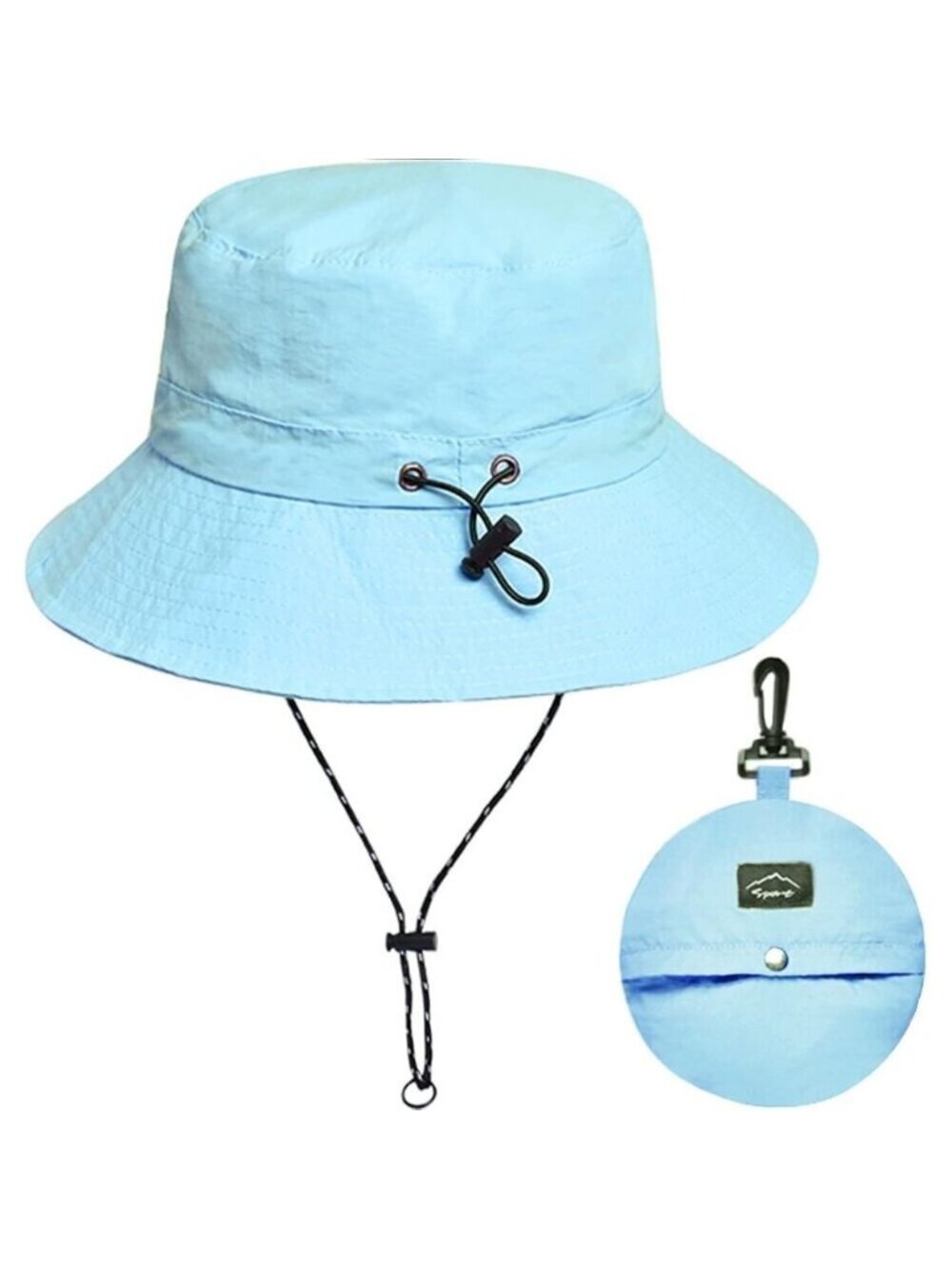 Unisex Blue 100% Nylon Wide Brim Uv Protection Chin Strap Packable Bucket Hat